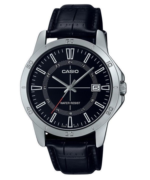 Casio Standard Analog Läderrem Svart Urtavla Quartz MTP-V004L-1C Herrklocka