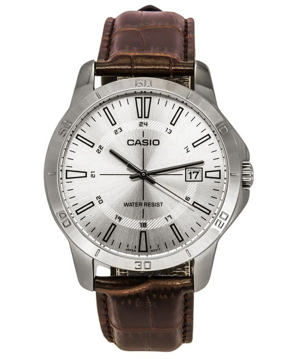 Casio Standard Analog Brunt Läderrem Silver Urtavla Quartz MTP-V004L-7C Herrklocka