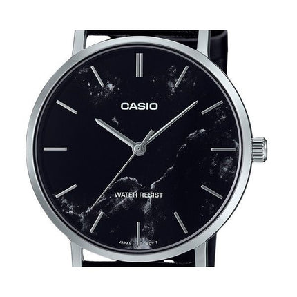 Casio Standard Analog Svart Läderrem Marmorinspirerad Svart Urtavla Quartz MTP-VT01LM-1A Herrklocka