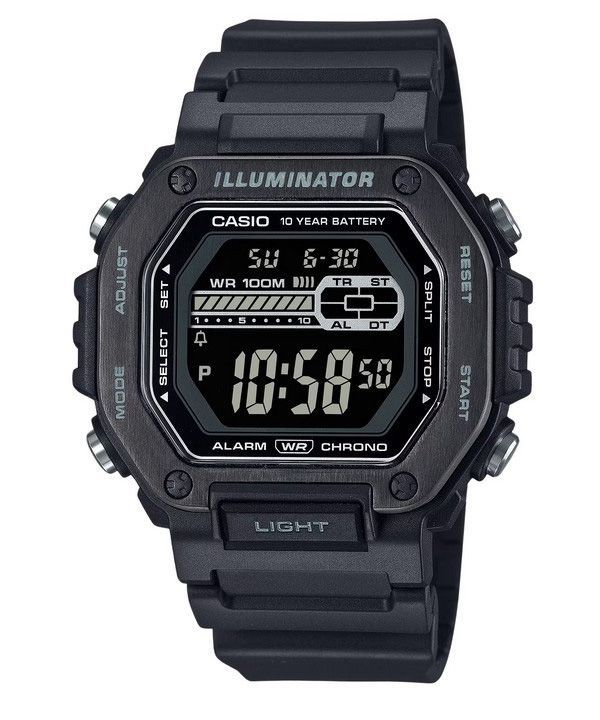 Casio Standard Digital Svart Resin Armband Blå Urtavla Quartz MWD-110HB-1BV 100M Herrklocka