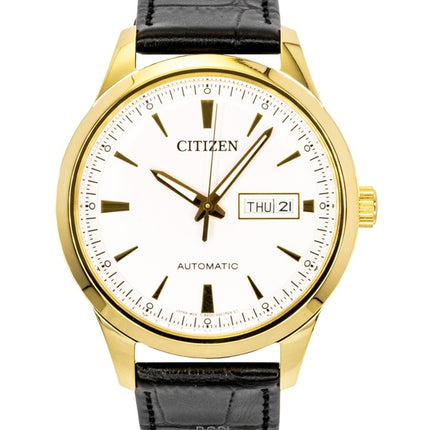 Citizen läderarmband vit urtavla automatisk NY4059-09A herrklocka