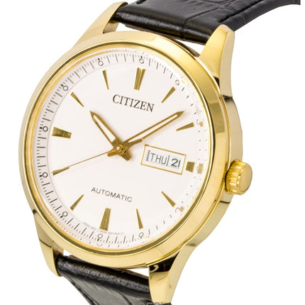 Citizen läderarmband vit urtavla automatisk NY4059-09A herrklocka