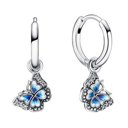 Pandora Blue Butterfly Hoop Örhängen Sterling Silver 290778C01 För kvinnor