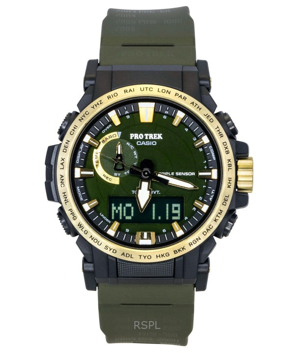 Casio Pro Trek analog digital 30-årsjubileums biobaserat hartsarmband grön urtavla solcellsdriven PRW-61ANS-3 100M herrklocka