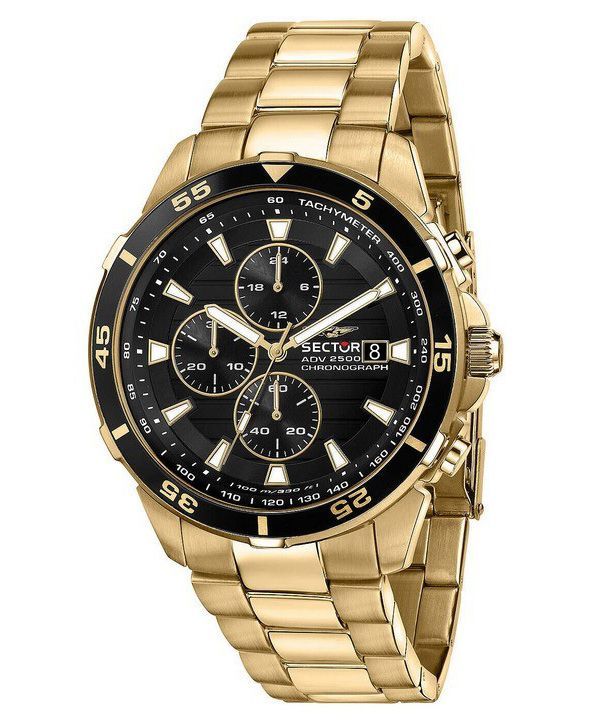 Sector ADV2500 Chronograph Gold Tone Rostfritt Stål Svart Urtavla Quartz R3273643008 100M herrklocka