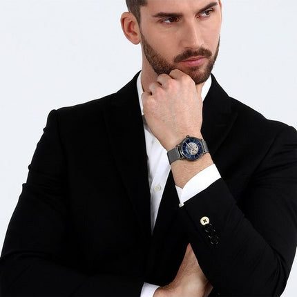 Maserati Epoca Rostfritt stål Mesh Armband Blå Skeletturtavla Automatisk R8823118012 100M herrklocka