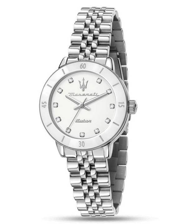 Maserati Successo Crystal Accenter Rostfritt stål White Dial Solar R8853145515 Damklocka