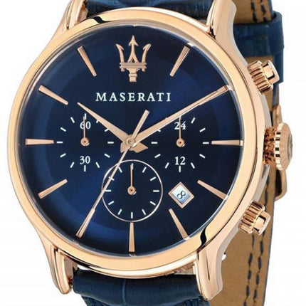 Maserati Epoca Chronograph Blue Dial LÃ¤derrem Quartz R8871618014 100M herrklocka