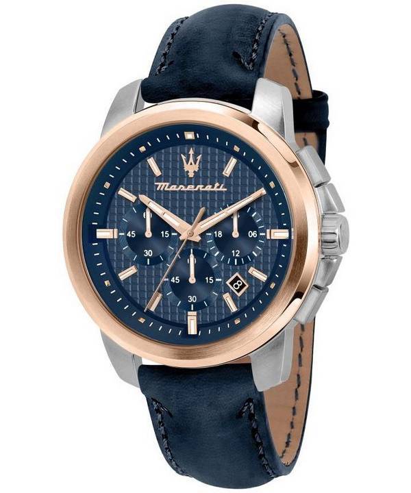Maserati Successo Chronograph Läderrem Blue Dial Quartz R8871621015 Herrklocka