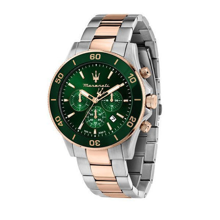 Maserati Competizione Chronograph Two Tone Rostless Steel Green Dial Quartz R8873600004 100M herrklocka