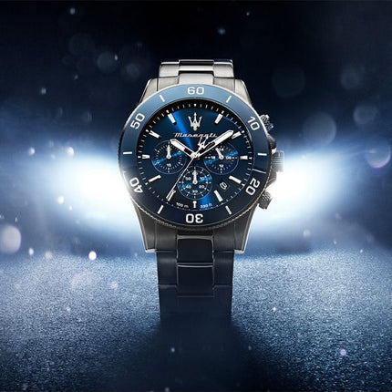 Maserati Competizione Chronograph rostfritt stål Blue Dial Quartz R8873600005 100M herrklocka