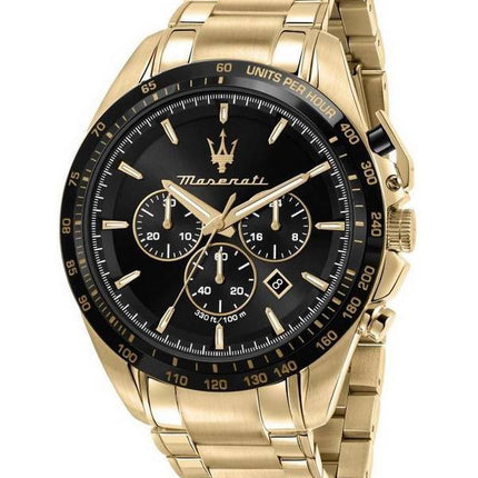 Maserati Traguardo Chronograph Gold Tone Rostfritt stål Svart Urtavla Quartz R8873612041 100M herrklocka
