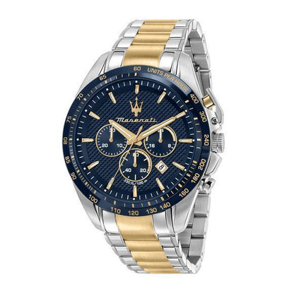 Maserati Traguardo Limited Edition Chronograph Two Tone Rostless Steel Blue Dial Quartz R8873612046 100M herrklocka