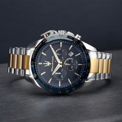 Maserati Traguardo Limited Edition Chronograph Two Tone Rostless Steel Blue Dial Quartz R8873612046 100M herrklocka
