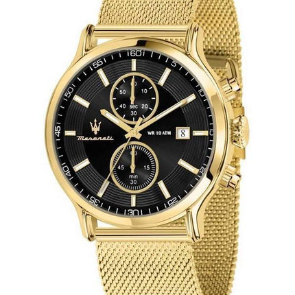 Maserati Epoca Chronograph Gold Tone Rostfritt stål Mesh Black Dial Quartz R8873618014 100M herrklocka