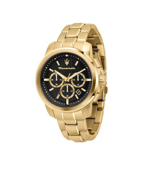 Maserati Successo Chronograph Gold Tone Rostfritt Stål Svart Urtavla Quartz R8873621013 Herrklocka
