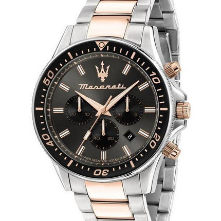 Maserati Sfida Chronograph Two Tone Rostless Steel Black Dial Quartz R8873640002 100M herrklocka