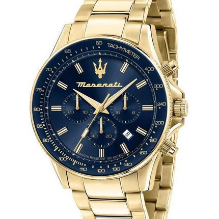 Maserati Sfida Chronograph Gold Tone Rostfritt stål Blue Dial Quartz R8873640008 100M herrklocka