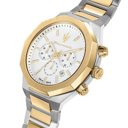 Maserati Stile Chronograph Two Tone Rostless Steel White Dial R8873642009 100M herrklocka