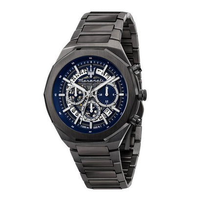 Maserati Stile Chronograph rostfritt stål Blue Skeleton Dial Quartz R8873642012 100M herrklocka