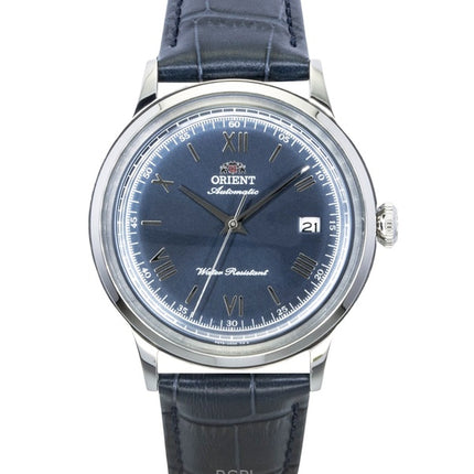 Orient Bambino klassiskt läderarmband marinblå urtavla automatisk RA-AC0024L herrklocka