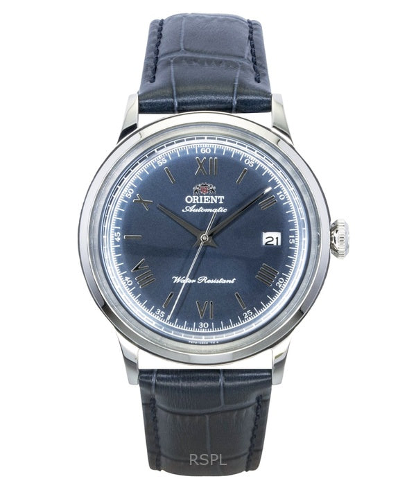 Orient Bambino klassiskt läderarmband marinblå urtavla automatisk RA-AC0024L herrklocka
