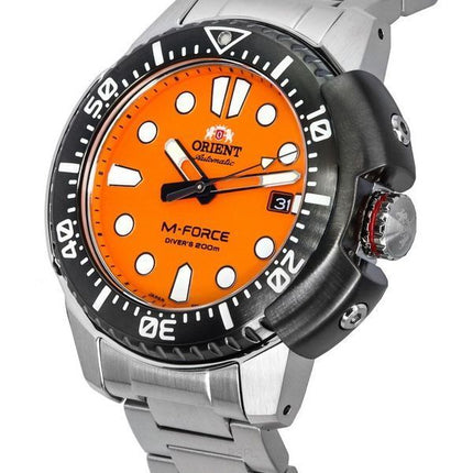 Orient M-Force AC0L Sport Rostfritt stål Orange Urtavla Automatisk dykare RA-AC0L08Y00B 200M herrklocka