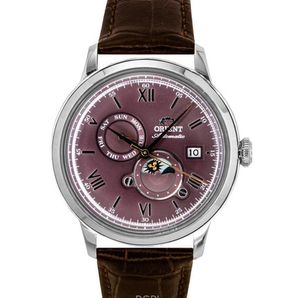 Orient Classic Sun and Moon läderrem Bordeaux urtavla automatisk RA-AK0807R herrklocka