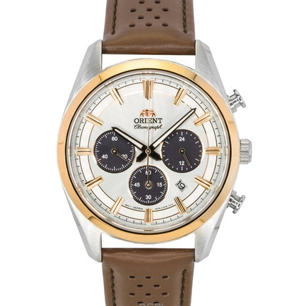 Orient Contemporary Chronograph Läderarmband Vit Urtavla Quartz RA-TX0306S Herrklocka