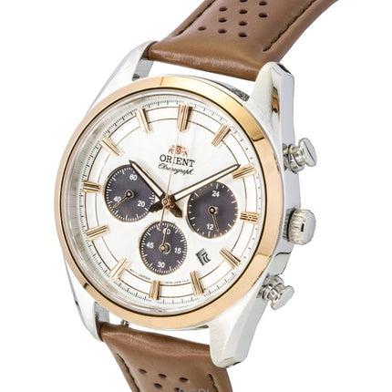 Orient Contemporary Chronograph Läderarmband Vit Urtavla Quartz RA-TX0306S Herrklocka