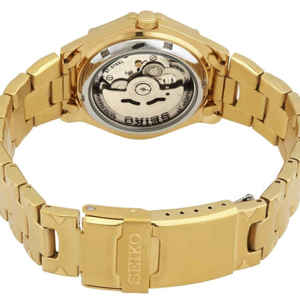 Renoverad Seiko 5 Sports guldfärgad rostfritt stål guld urtavla automatisk SNZ450J1 100M herrklocka