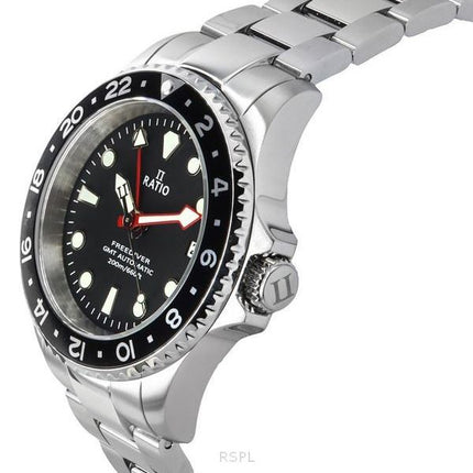 Ratio FreeDiver GMT Series Safir Rostfritt Stål Svart Urtavla Automatisk RTF051 200M Herrklocka