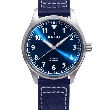 Ratio Skysurfer Pilot Blue Sunray Dial Läder Automatisk RTS302 200M herrklocka