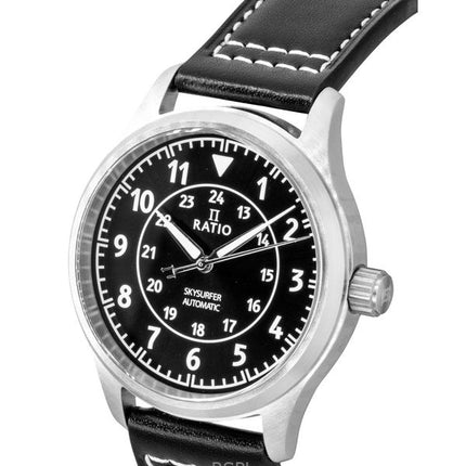 Ratio Skysurfer Pilot Black Sunray Dial Läder Automatisk RTS314 200M herrklocka