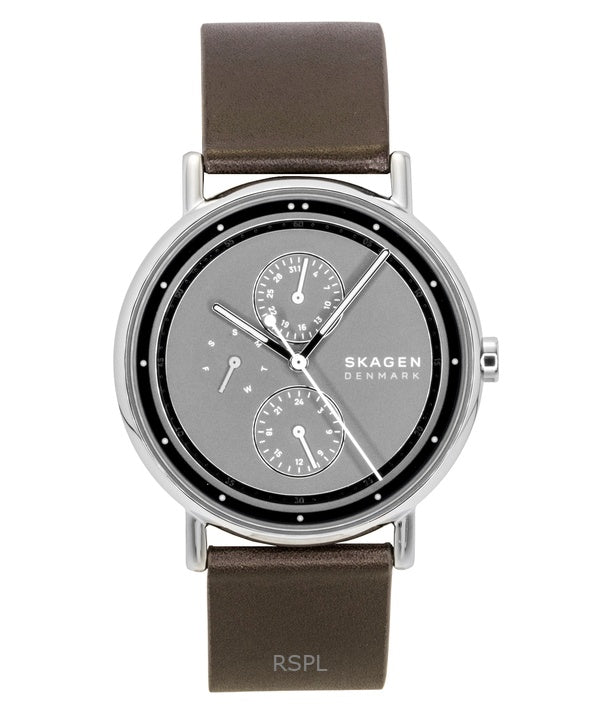 Skagen Signatur läderarmband multifunktion grå urtavla kvarts SKW6941 herrklocka