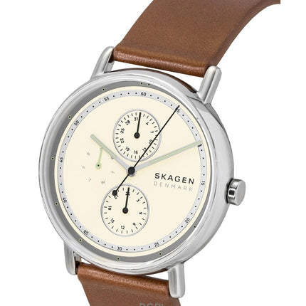 Skagen Signatur läderarmband multifunktionell krämfärgad urtavla kvarts SKW6942 herrklocka