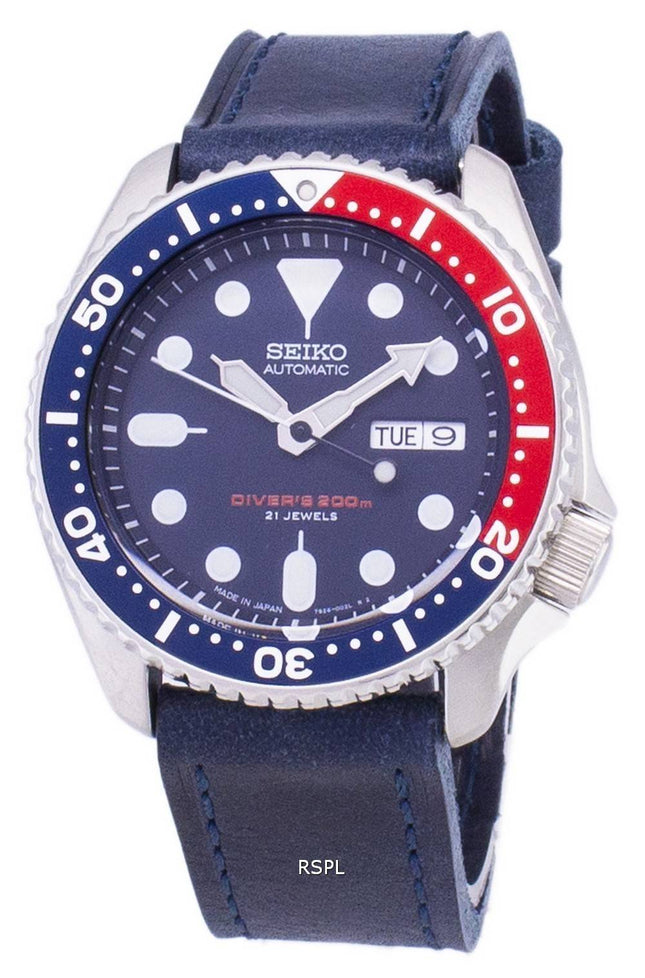 Seiko Automatic SKX009J1-LS13 Diver's 200M mörk blått läder rem mäns klockor
