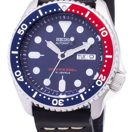Seiko Automatic SKX009J1-LS14 Diver's 200M Japan gjorde svart läder rem mäns klockor