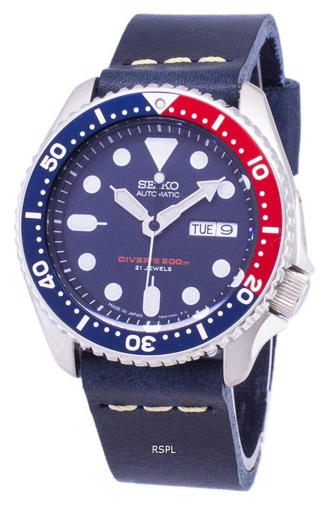 Seiko Automatic SKX009J1-LS15 Diver's 200M mörk blått läder rem mäns klockor
