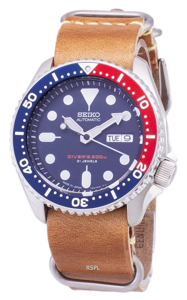 Seiko Automatic SKX009J1-LS18 Diver's 200M Japan gjorde brunt läder rem mäns klockor