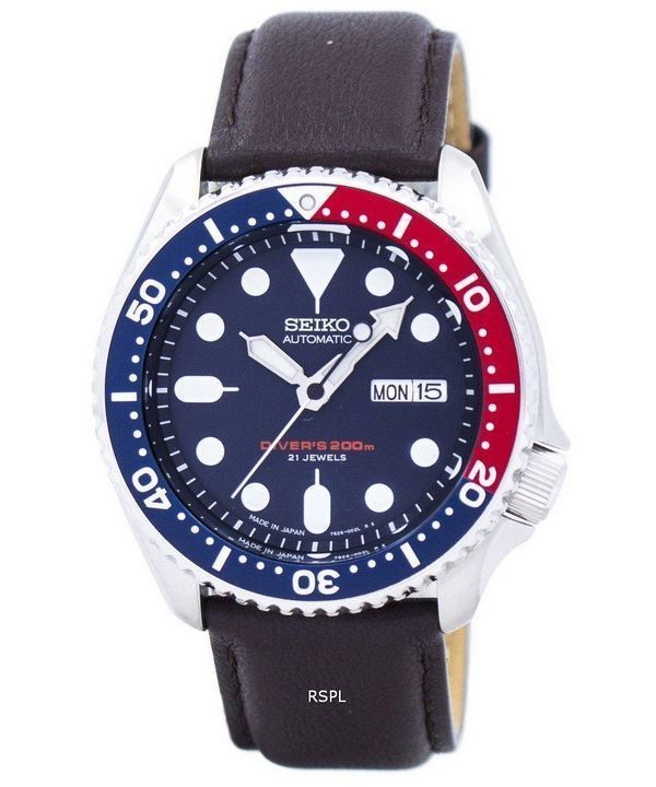 Seiko Automatic Divers baserat mörkbrunt läder SKX009J1-LS11 200M mäns klockor
