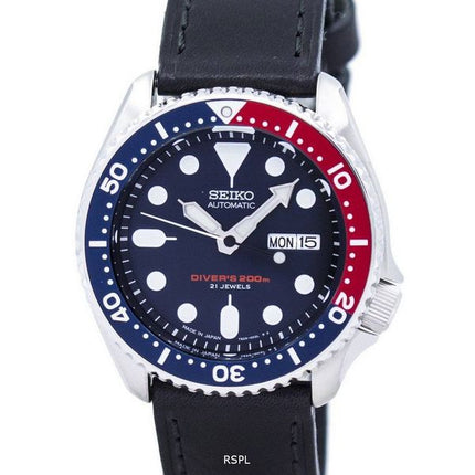 Seiko Automatic Divers baserat svart läder SKX009J1-LS8 200M mäns klockor
