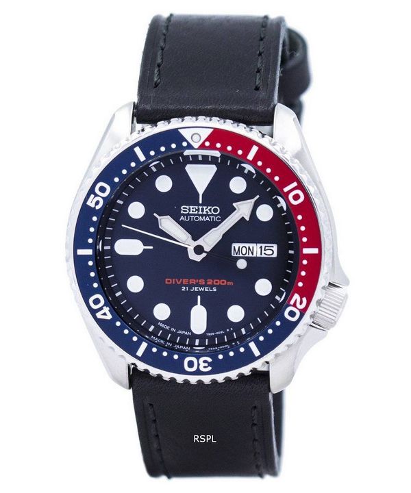 Seiko Automatic Divers baserat svart läder SKX009J1-LS8 200M mäns klockor
