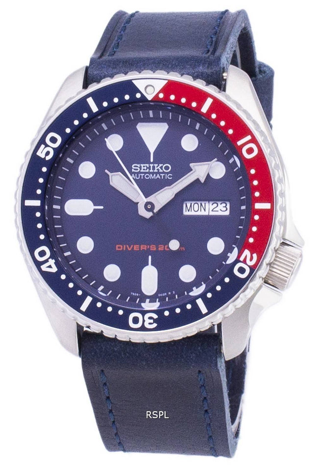 Seiko Automatic SKX009K1-LS13 Diver's 200M mörk blått läder rem mäns klockor