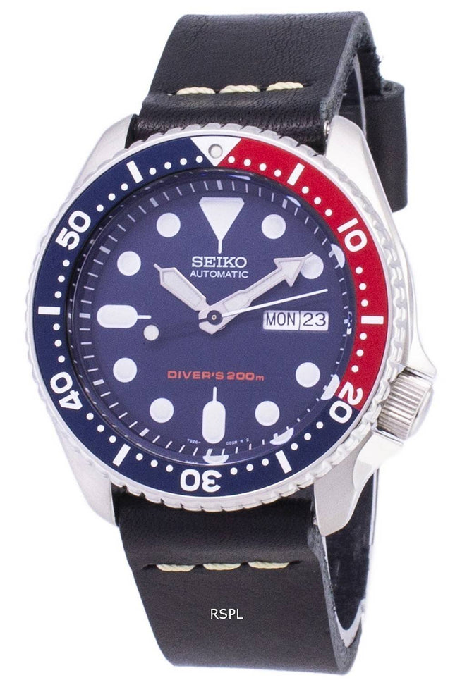 Seiko Automatic SKX009K1-LS14 Diver's 200M svart läder rem mäns klockor