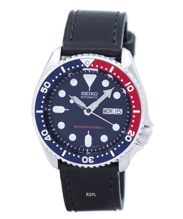 Seiko Automatic Diver's 200M baserat svart läder SKX009K1-LS8 mäns klockor