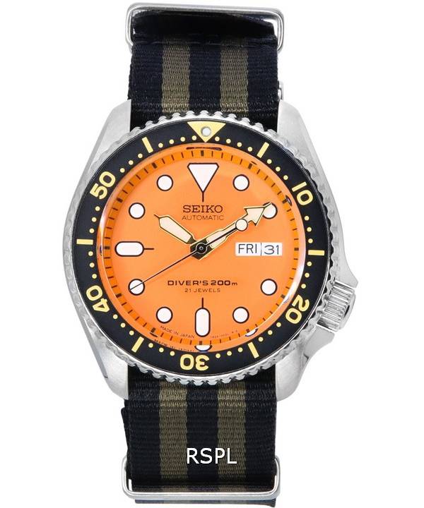 Seiko Orange Dial Automatic Diver's SKX011J1-var-NATO21 200M herrklocka
