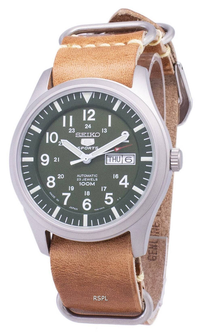 Seiko 5 Sport SNZG09J1-LS18 Japan gjorde brunt läder rem mäns klockor