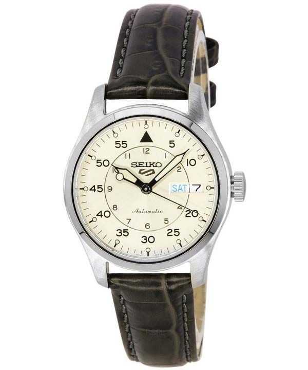 Renoverad Seiko 5 Sports GMT Champagne Flieger Suit Style Läderarmband Automatisk SRPJ87K1 100M Herrklocka