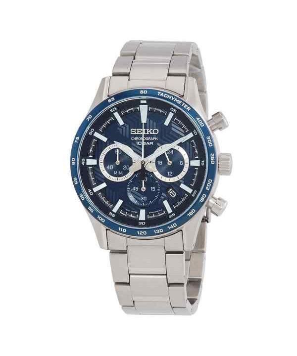 Seiko Sports Chronograph Rostfritt stål Blue Dial Quartz SSB445P1 100M herrklocka